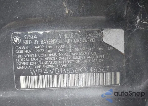 2006 BMW 325I I from USA, damaged, VIN WBAVB13536PY46357